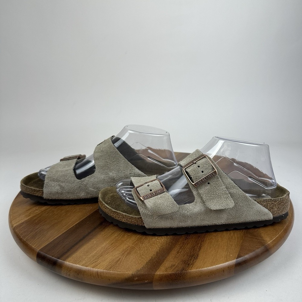 Womens Birkenstock Arizona Soft Footbed Gray Suede Slides Sandals Size EU 39 - Picture 2 of 8